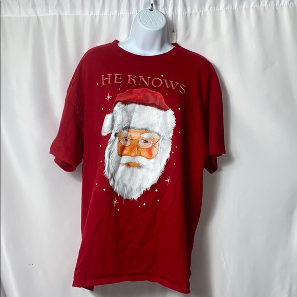 Ugly Christmas Sweater Other - GILDAN T SHIRT  UGLY SWEATER SANTA CLAUS HE KNOWS